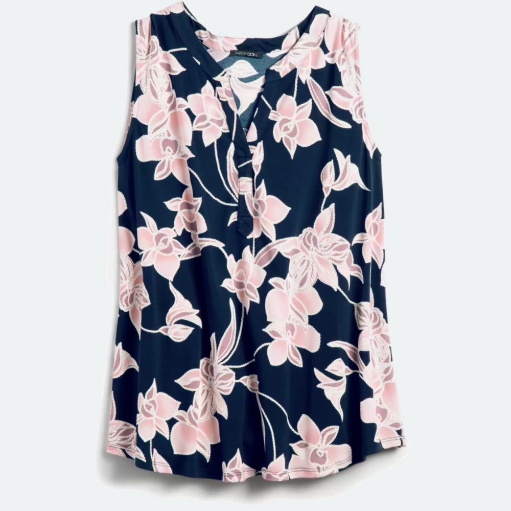 Floral Sleeveless Top - Black and Cream